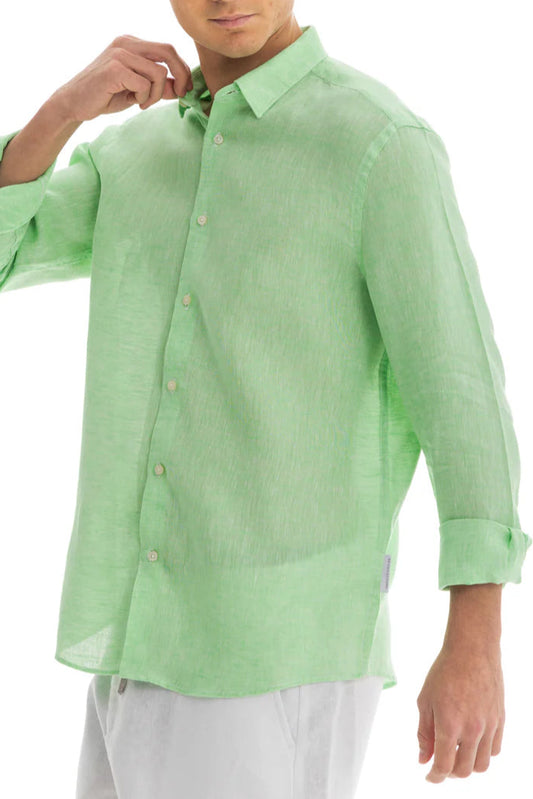 Men's Apple Green Linen Shirt - 100% Washed Linen, Relaxed Fit, Breathable and Soft for Summer Comfort 2