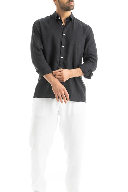 Men's Black Linen Shirt - 100% Pure Washed Linen, Relaxed Fit, Breathable Summer Shirt for Casual or Formal Wear 2