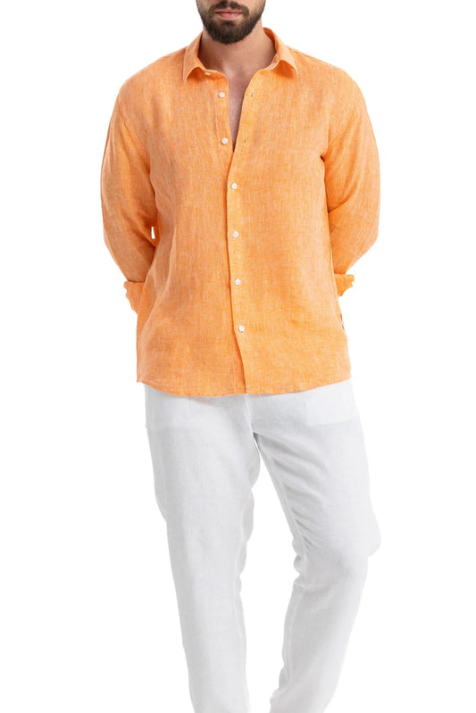 Men's Orange Linen Shirt - 100% Pure Washed Linen, Relaxed Fit, Breathable Summer Shirt for Casual or Formal Wear 2
