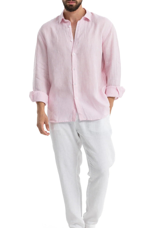 Men's Pink Linen Shirt - 100% Pure Washed Linen, Relaxed Fit, Breathable Summer Shirt for Casual or Formal Wear 2