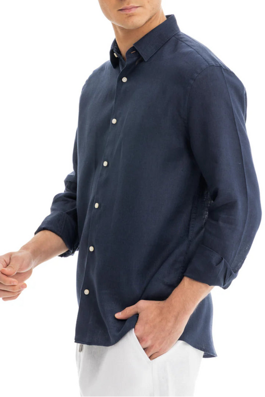 Men's Navy Linen Shirt - 100% Pure Washed Linen, Relaxed Fit, Breathable and Comfortable 2