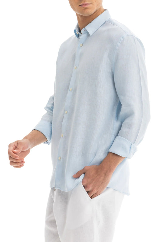 Men's Sky Blue Linen Shirt - 100% Pure Washed Linen, Relaxed Fit, Breathable Summer Dress Shirt 2