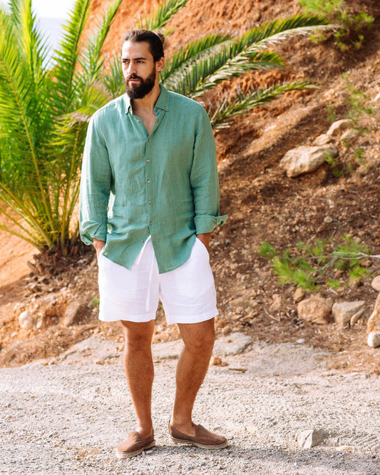 White Linen Shorts – Relaxed Fit with Drawstring
