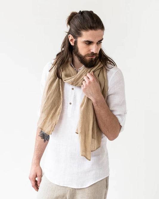 Beige Lightweight Linen Scarf