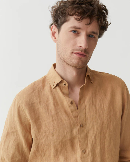 Bronze Button-Down Collar Linen Shirt – Lightweight Regular Fit