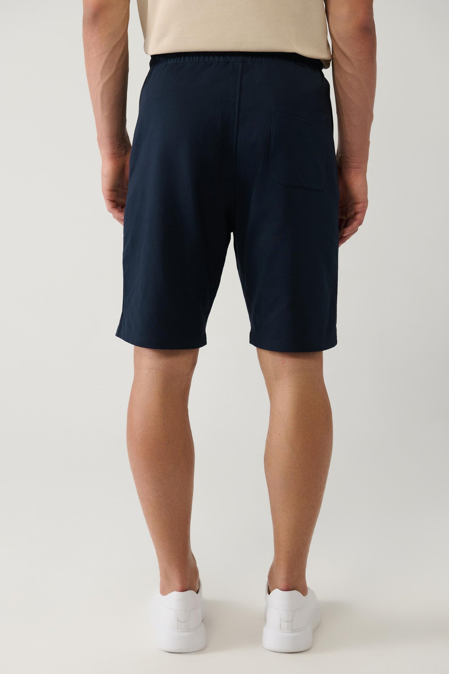 Back full view of navy cotton shorts with back pocket – Swiftyle