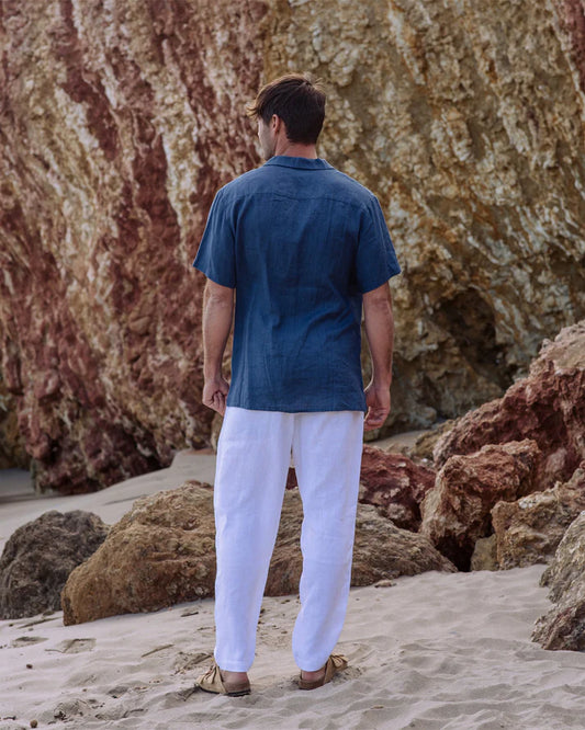 Deep Navy Short Sleeves Linen Shirt – Camp Collar