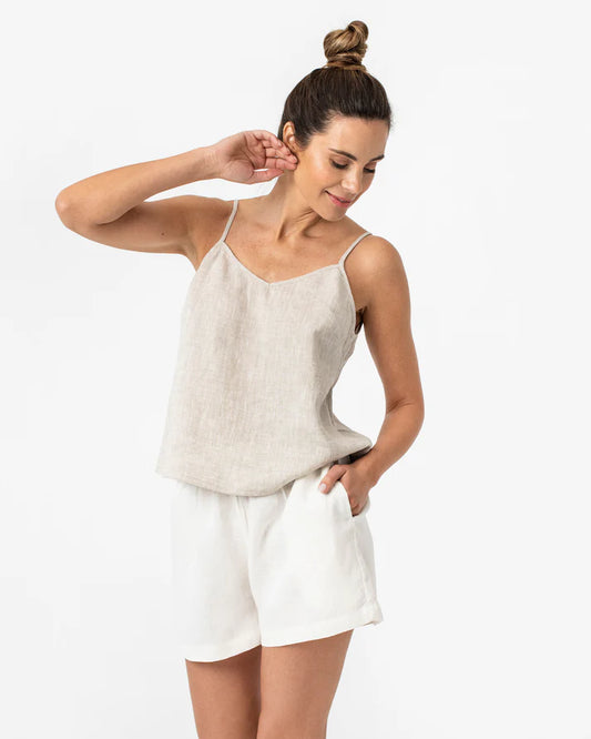 Natural Stone Linen Spaghetti Strap Top – Adjustable Lightweight Fit