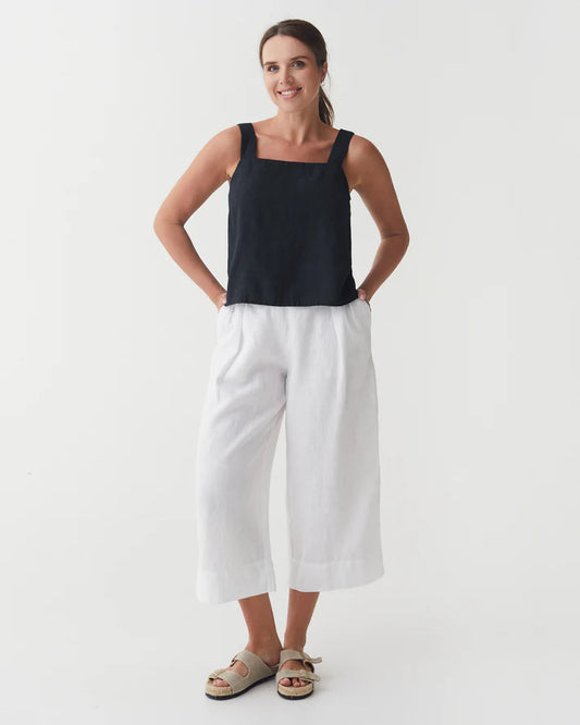 Black Linen Tank Top – Square Neck with Wide Straps