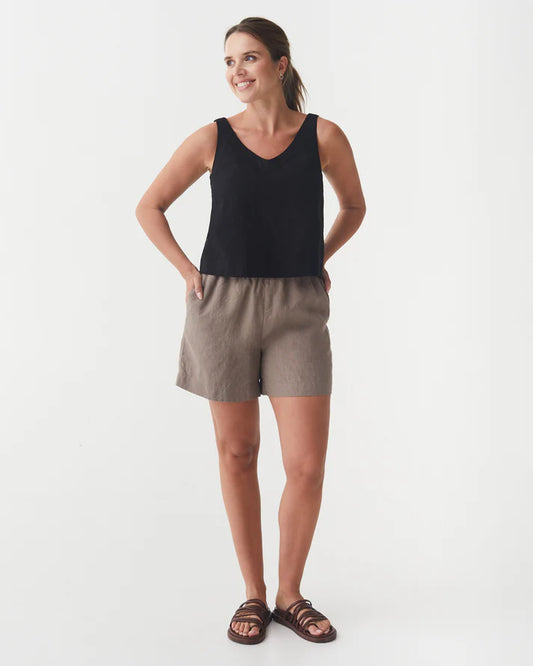 Black Linen Sleeveless Top – V-Neck & Relaxed Fit