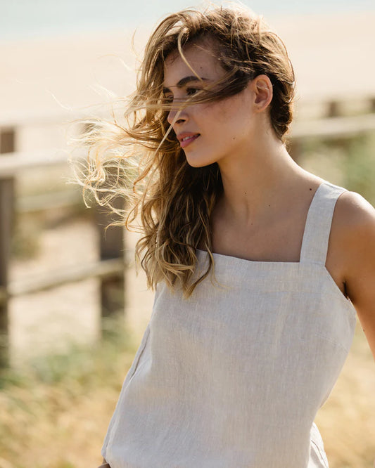 Natural Stone Linen Tank Top – Square Neck with Wide Straps