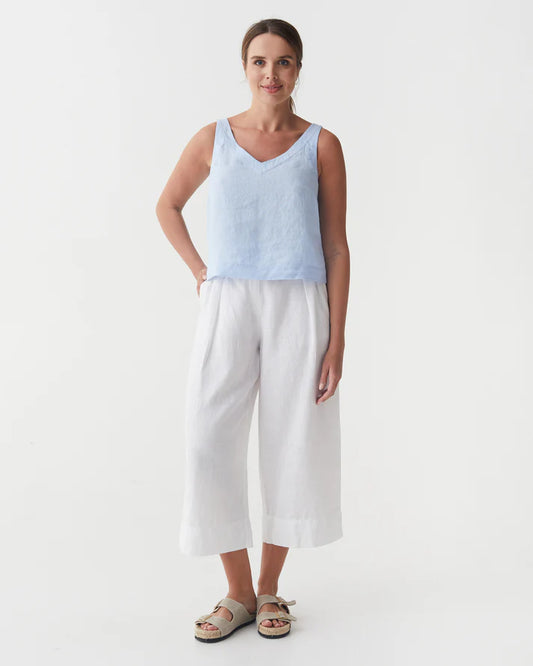 Sky Blue Linen Sleeveless Top – V-Neck & Relaxed Fit
