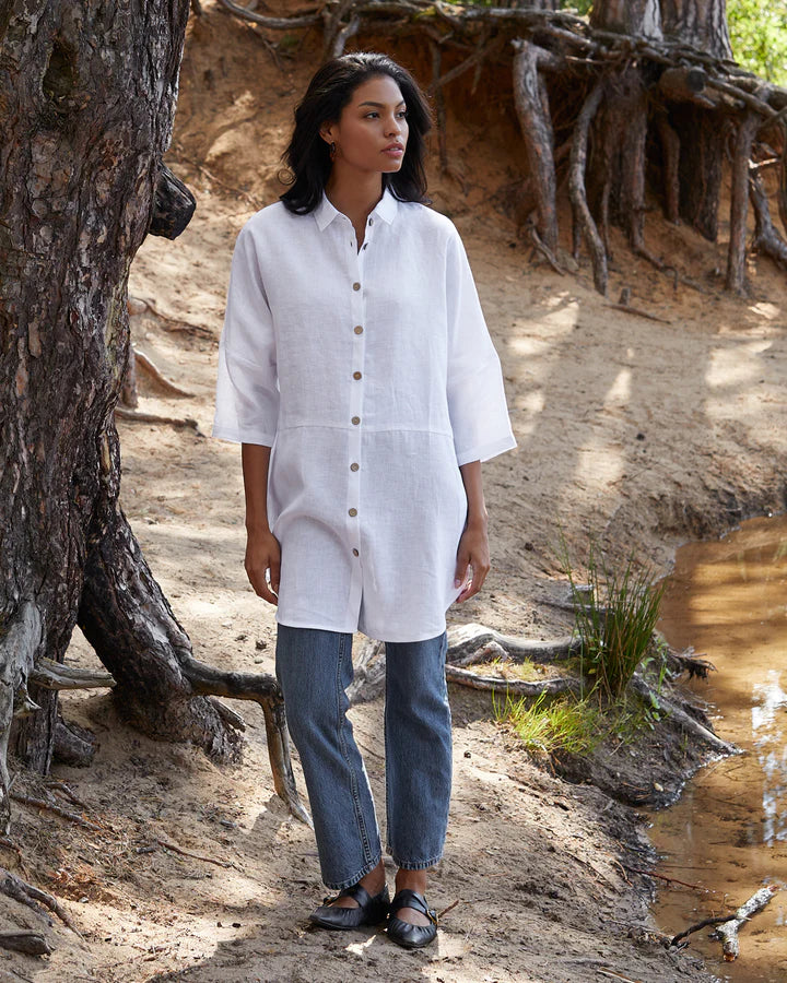Lightweight Oversized Linen Tunic Shirt – White Beach Cover-Up