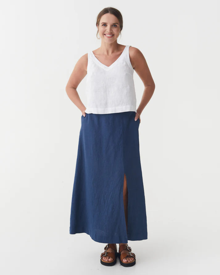 White Linen Sleeveless Top – V-Neck & Relaxed Fit
