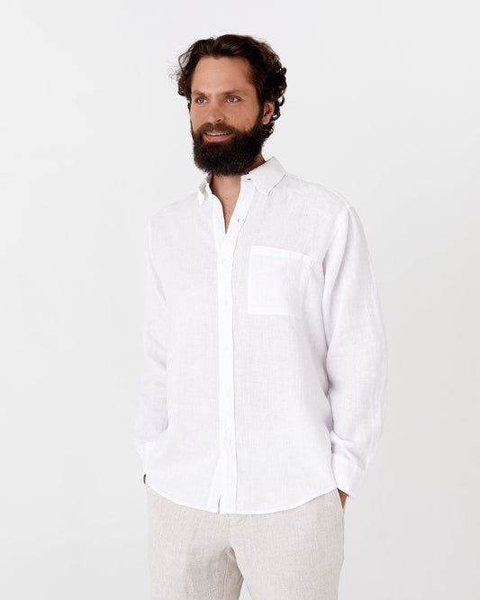 Classic White Linen Shirt for Men with Modern Fit and Long Sleeves – Soft, Comfortable, Versatile 0