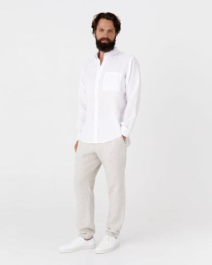 Classic White Linen Shirt for Men with Modern Fit and Long Sleeves – Soft, Comfortable, Versatile 4