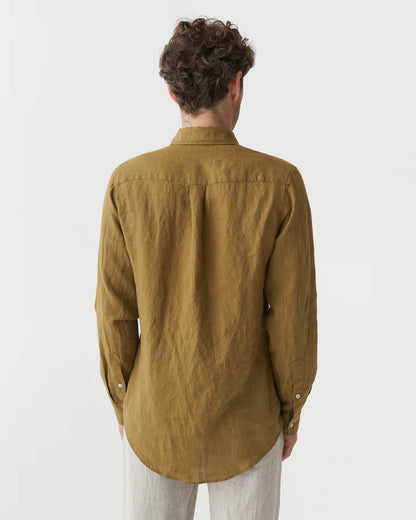 Khaki Long Sleeves Linen Shirt – Modern Fit, River Shell Button-Up