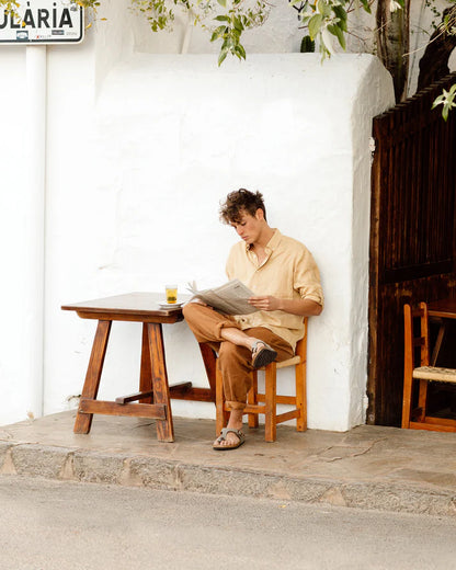 Natural Brown Linen Truckee Pants – Elastic Waist with Drawstring