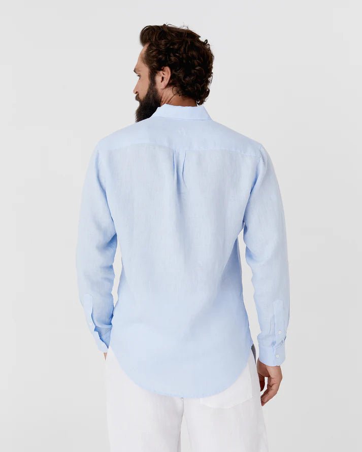 Sky Blue Long Sleeves Linen Shirt – Modern Fit, River Shell Button-Up