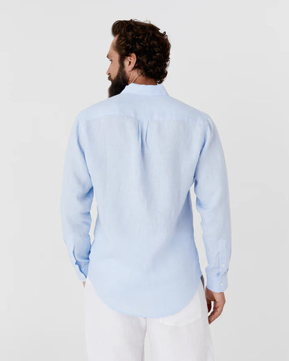 Sky Blue Long Sleeves Linen Shirt – Modern Fit, River Shell Button-Up