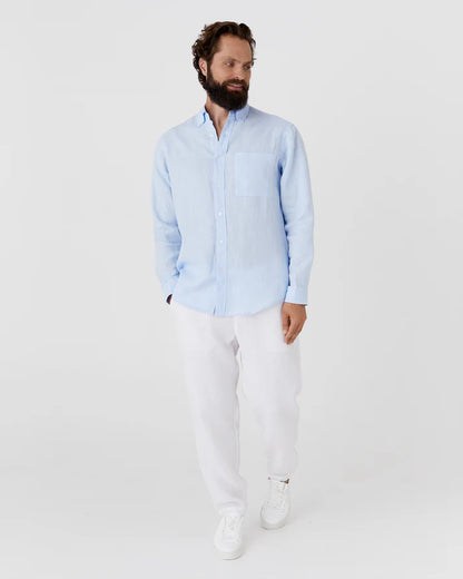 Sky Blue Long Sleeves Linen Shirt – Modern Fit, River Shell Button-Up