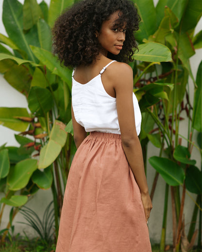 White Linen Spaghetti Strap Top – Adjustable Lightweight Fit