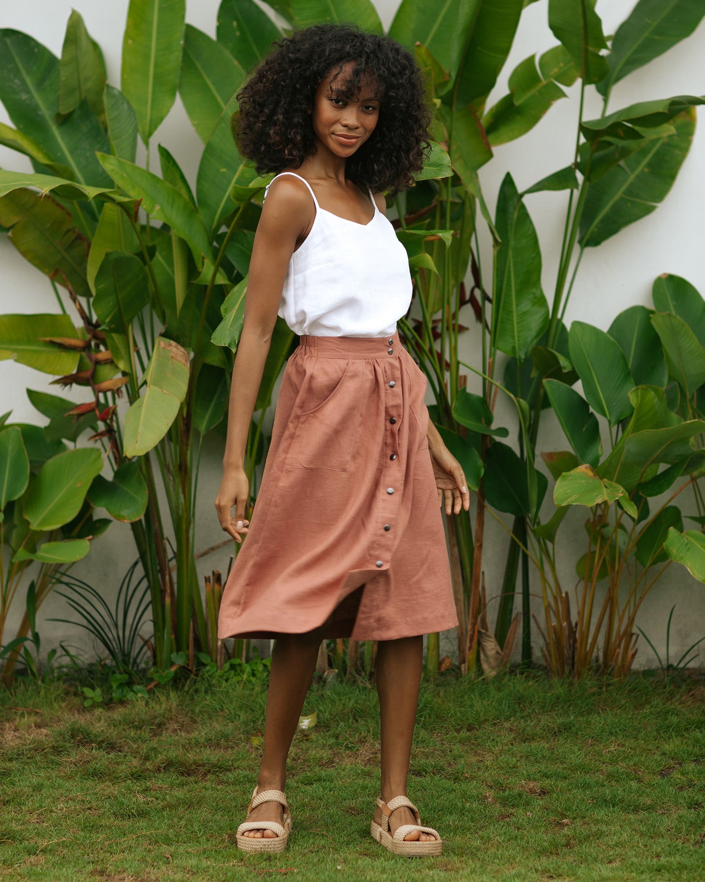 White Linen Spaghetti Strap Top – Adjustable Lightweight Fit