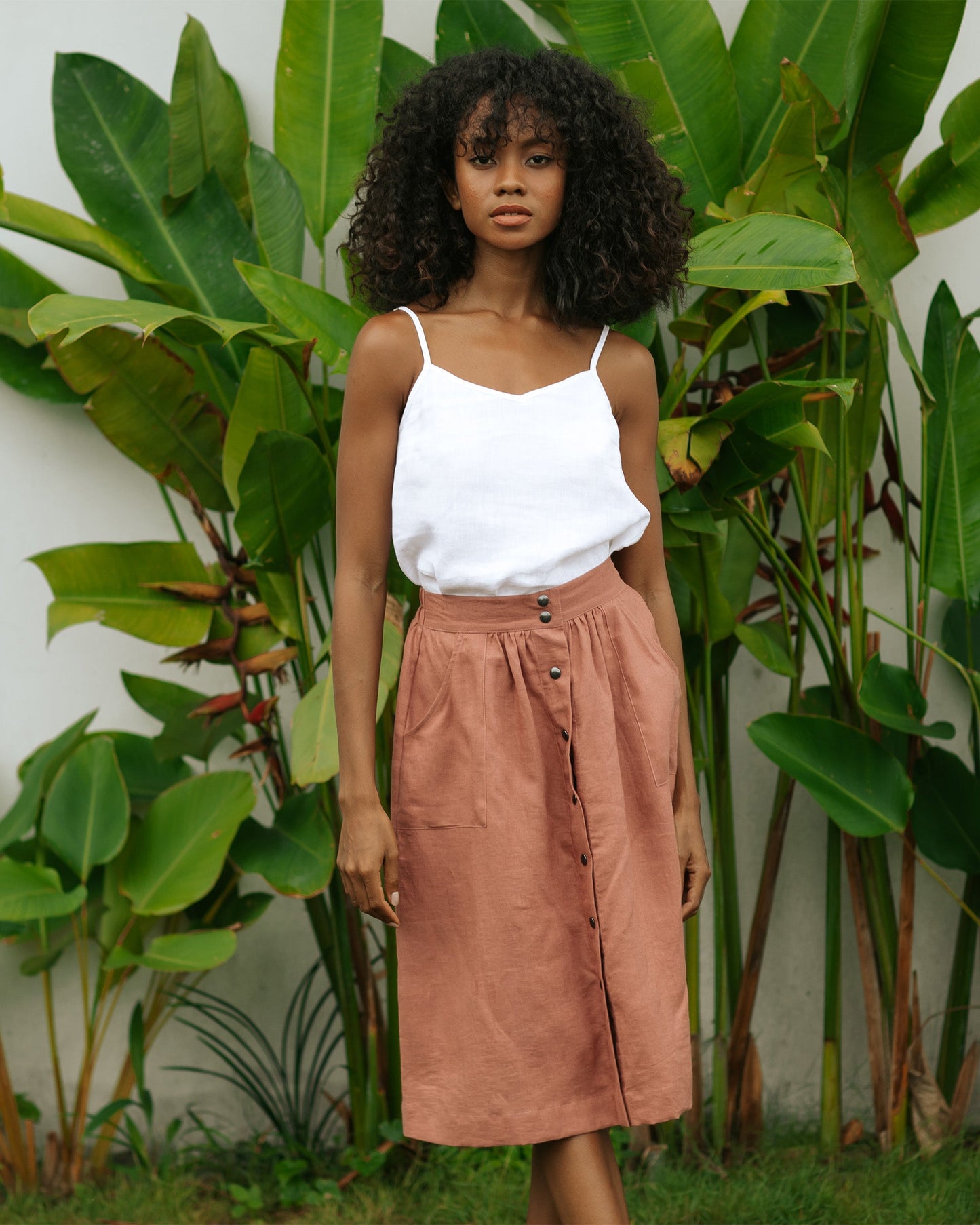 White Linen Spaghetti Strap Top – Adjustable Lightweight Fit