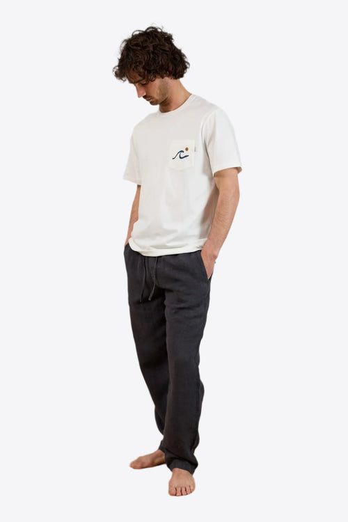 Anthracite Linen Drawstring Waist Pants – Relaxed Fit