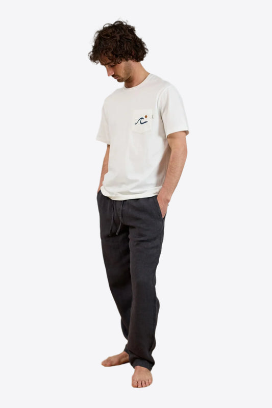Anthracite Linen Drawstring Waist Pants – Relaxed Fit