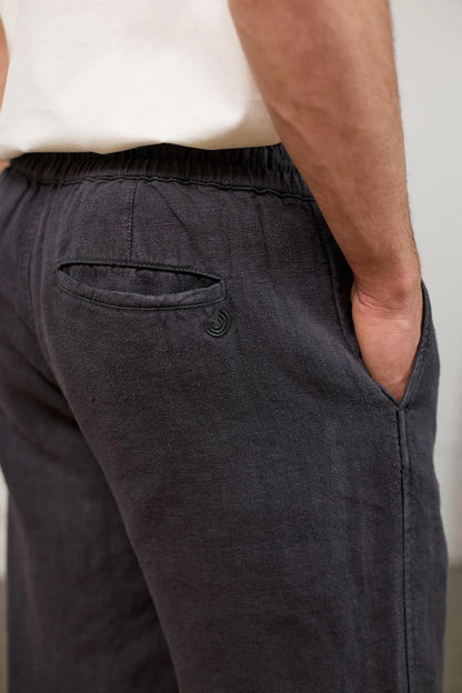 Anthracite Linen Drawstring Waist Pants – Relaxed Fit