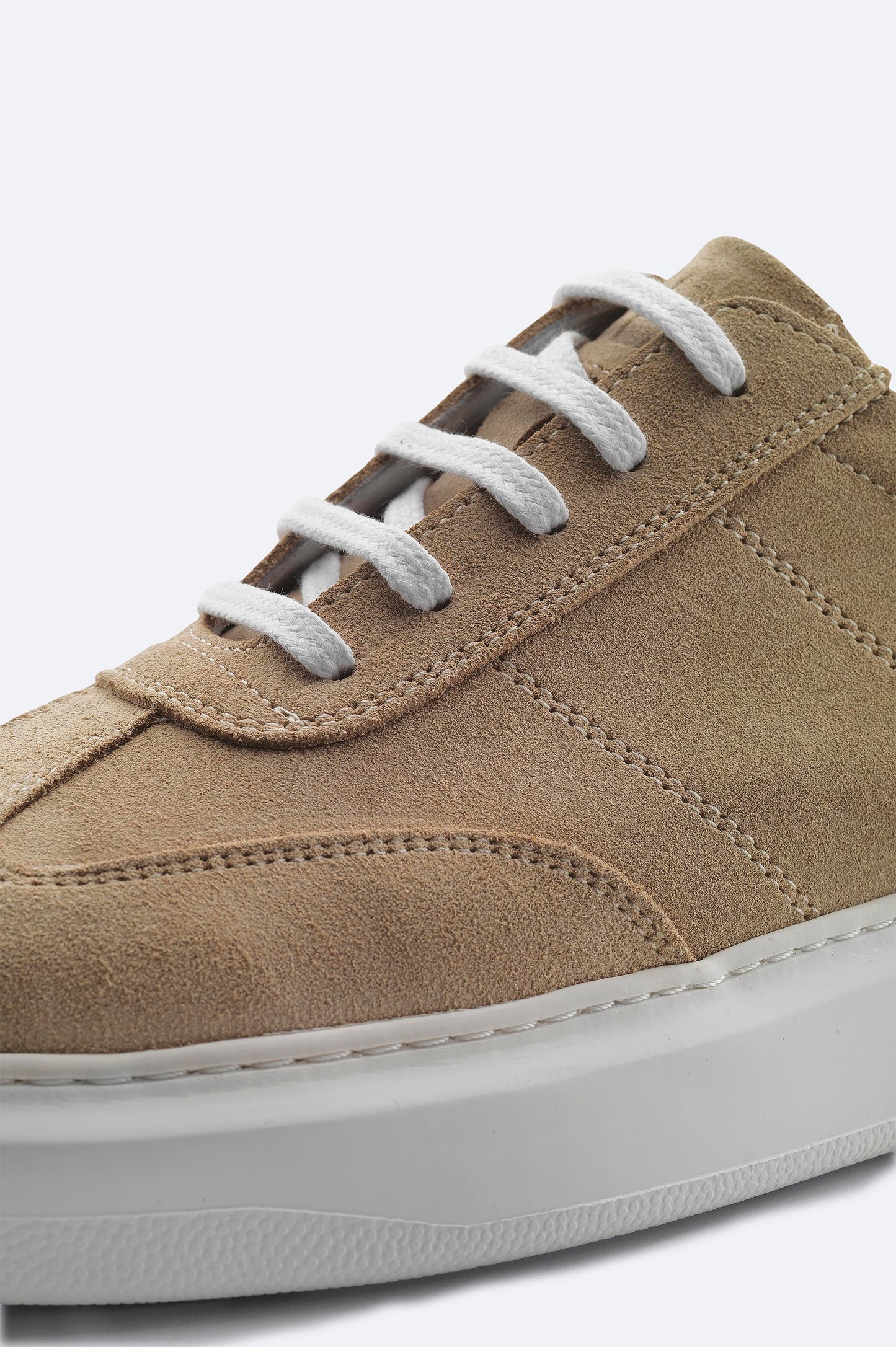 Beige Suede Leather Lace-Up Sneakers - Flexible Sole