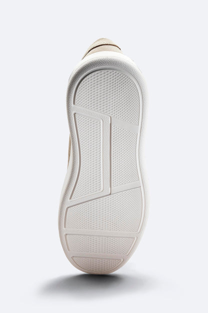 Beige Suede Leather Lace-Up Sneakers - Flexible Sole