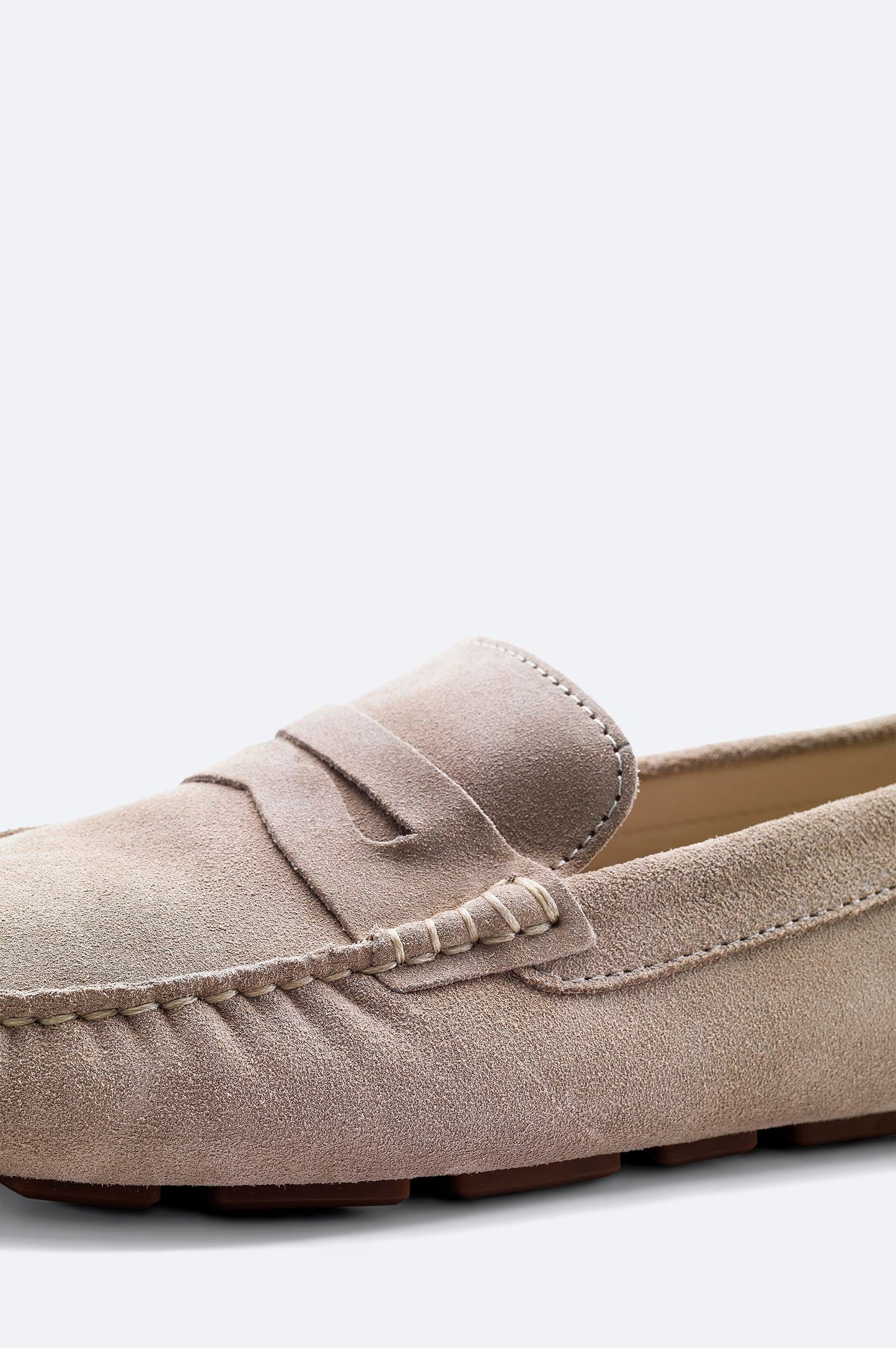 Beige Suede Penny Driver Loafers