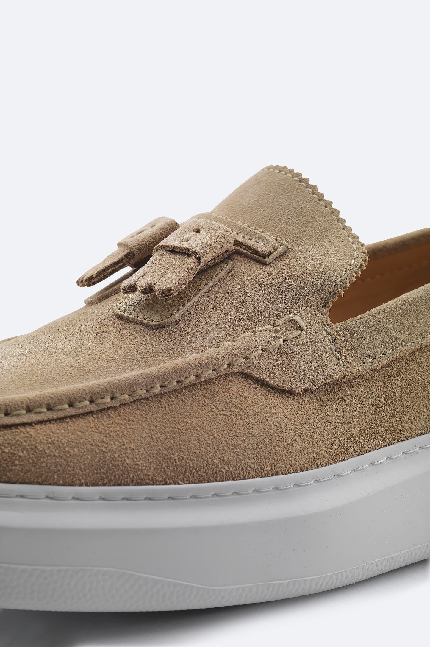 Beige Suede Tassel Loafers with Leather Lining