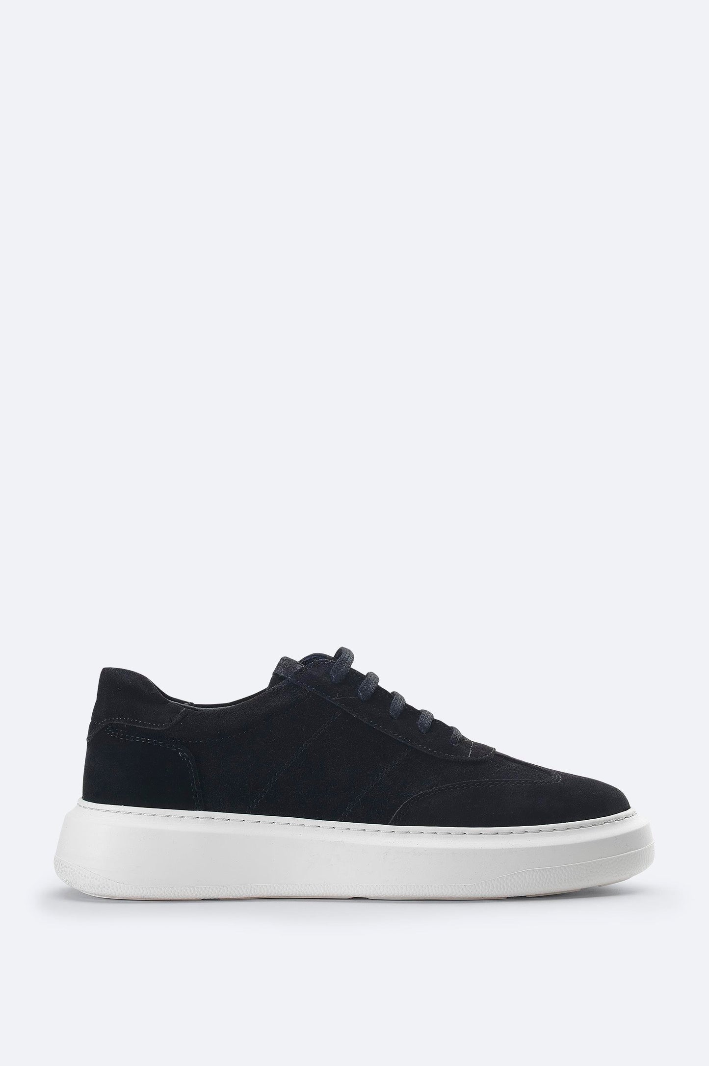 Black Suede Leather Lace-Up Sneakers - Flexible Sole