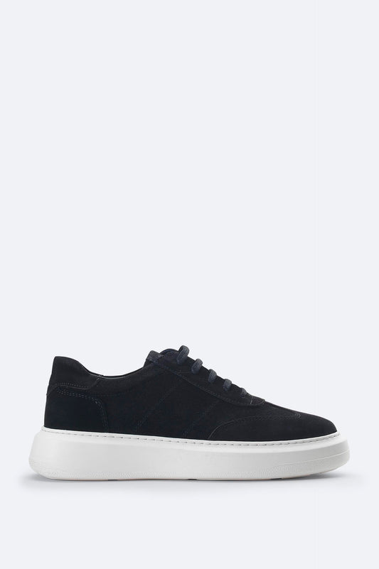 Black Suede Leather Lace-Up Sneakers - Flexible Sole