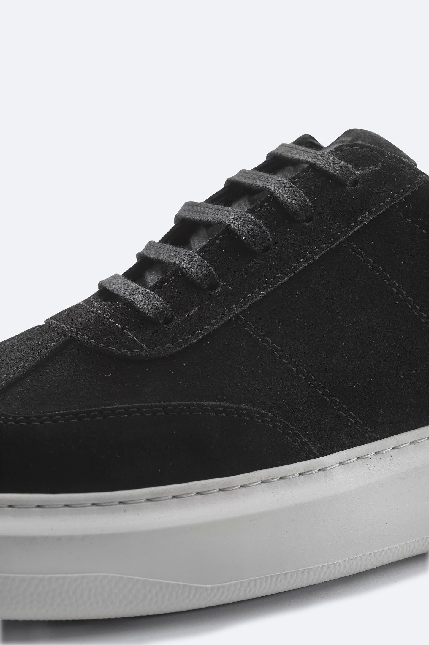 Black Suede Leather Lace-Up Sneakers - Flexible Sole
