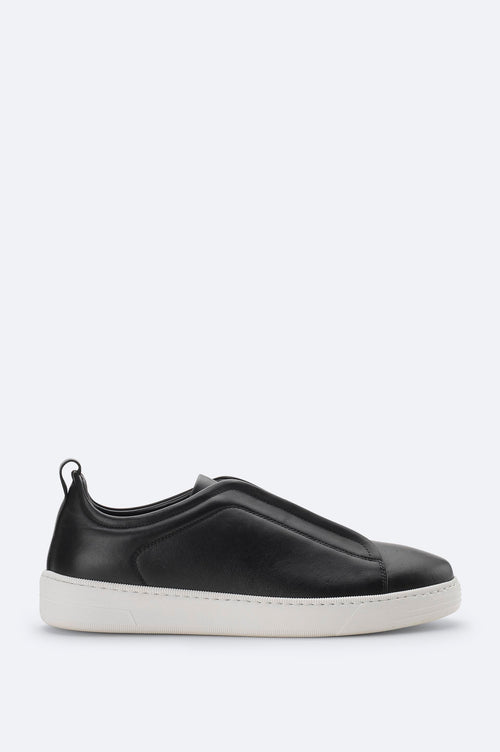 Black Leather Sneakers with Elastic Slip-On Design