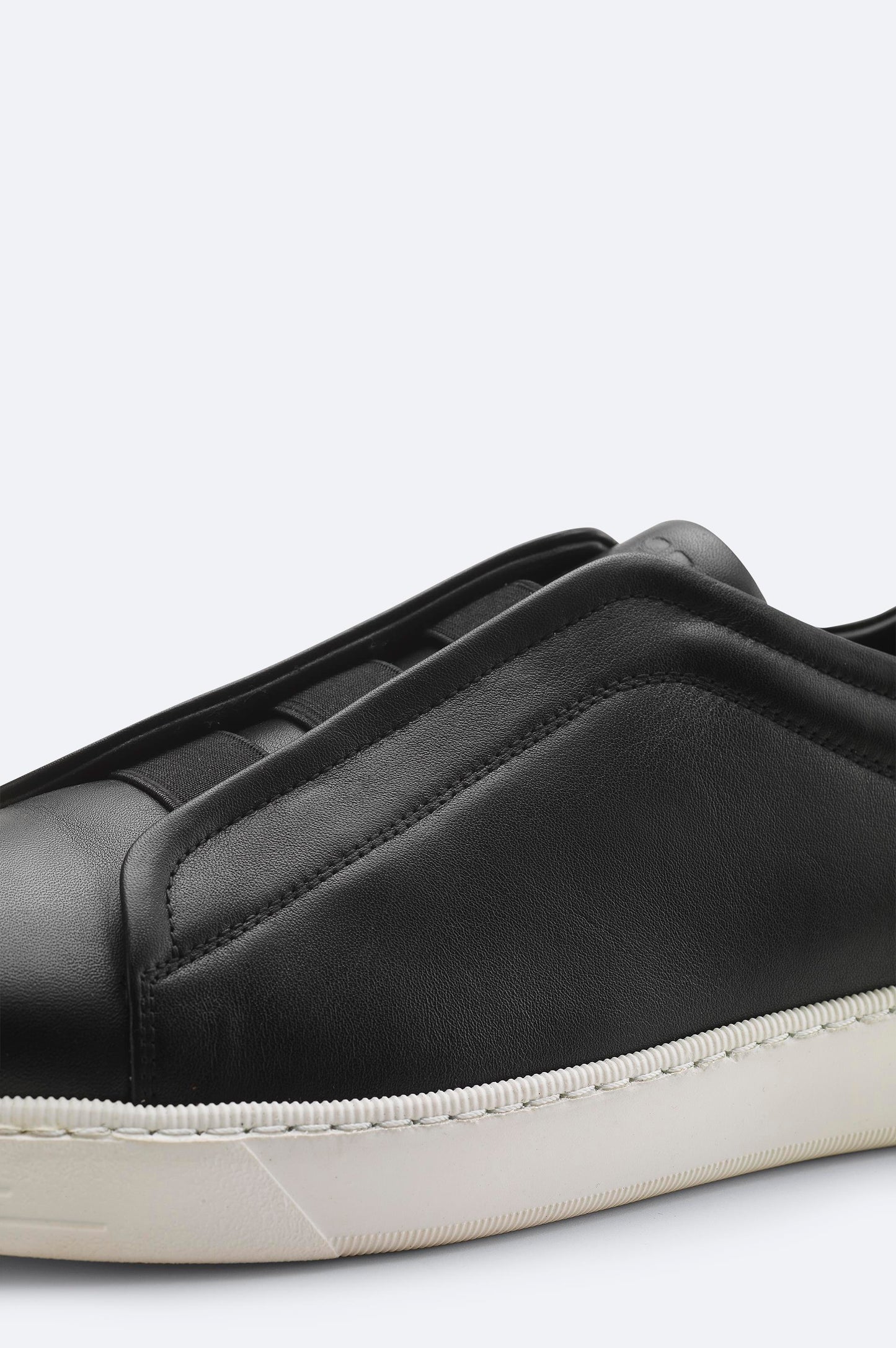 Black Leather Sneakers with Elastic Slip-On Design