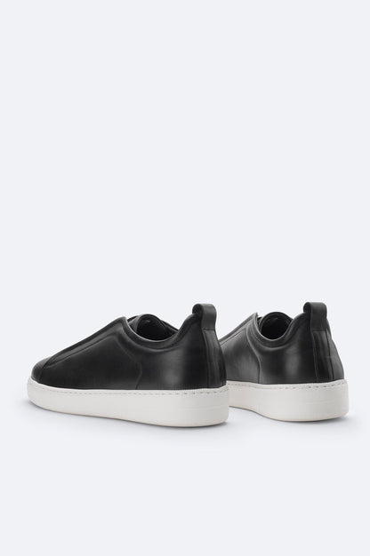 Black Leather Sneakers with Elastic Slip-On Design