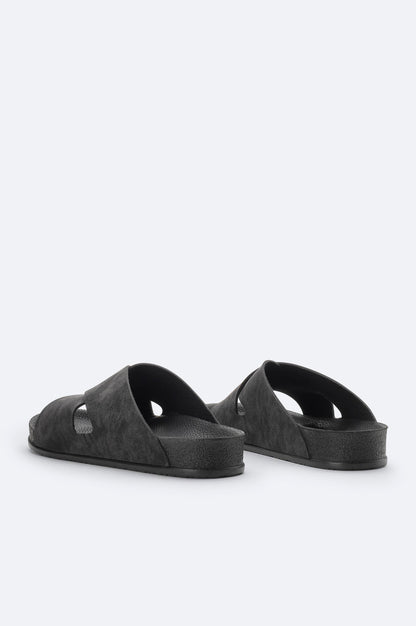 Black Cross-Strap Vegan Leather Sandals