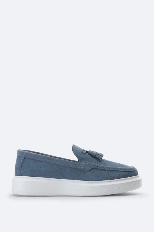 Blue Suede Tassel Loafers with Leather Lining