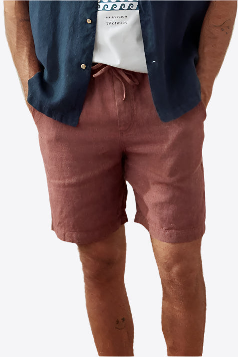 Brown Drawstring Waist Linen Shorts