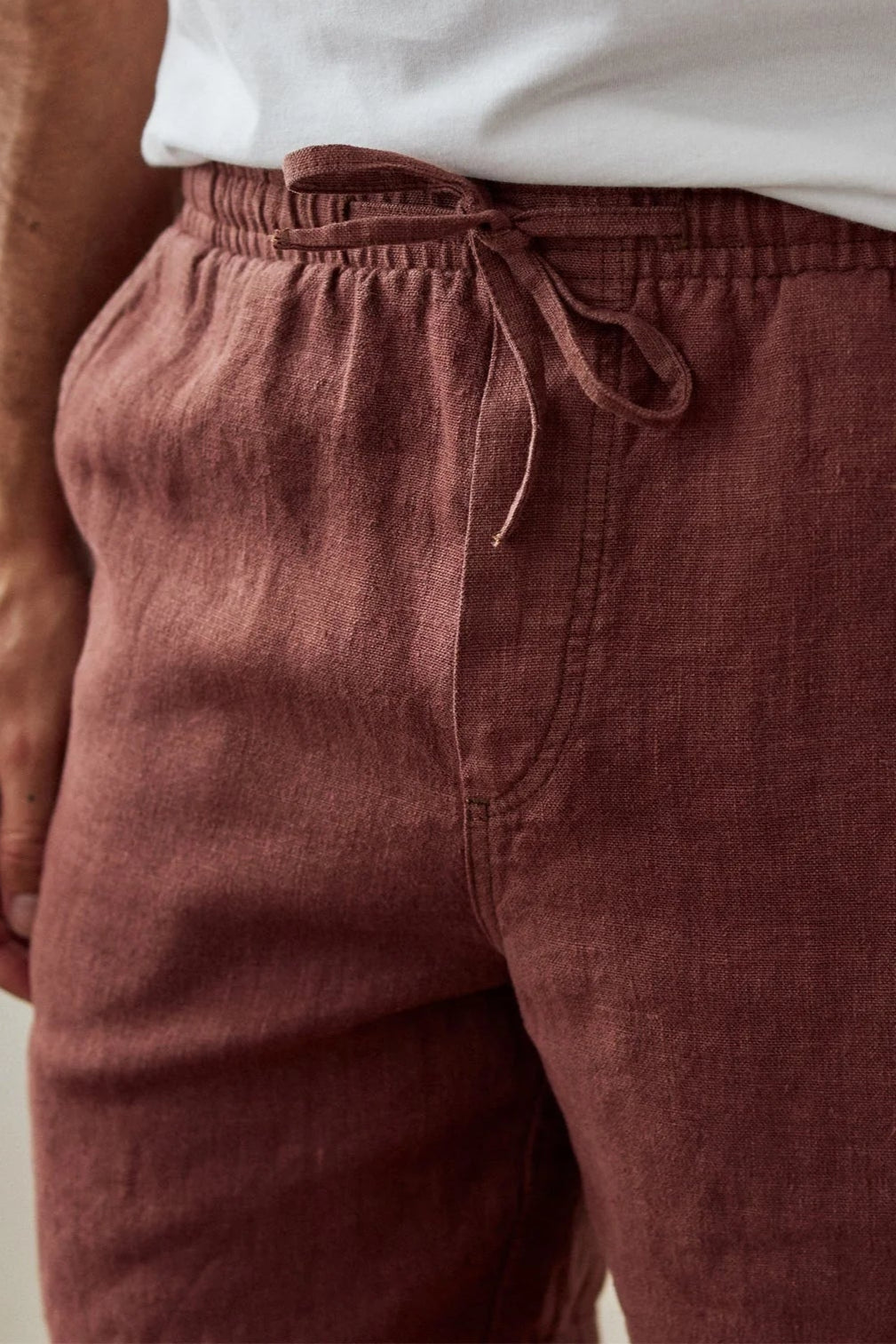 Brown Drawstring Waist Linen Shorts