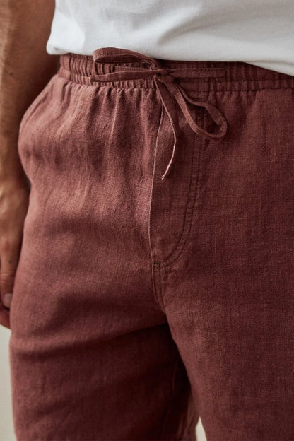 Brown Drawstring Waist Linen Shorts