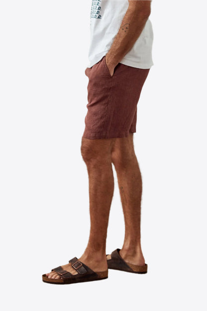 Brown Drawstring Waist Linen Shorts
