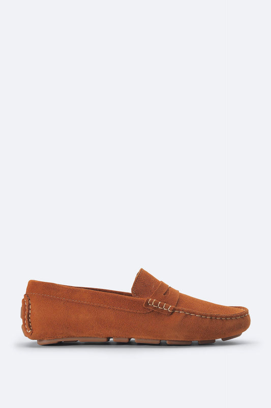 Brown Suede Penny Driver Loafers