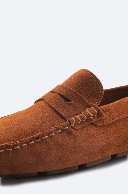 Brown Suede Penny Driver Loafers