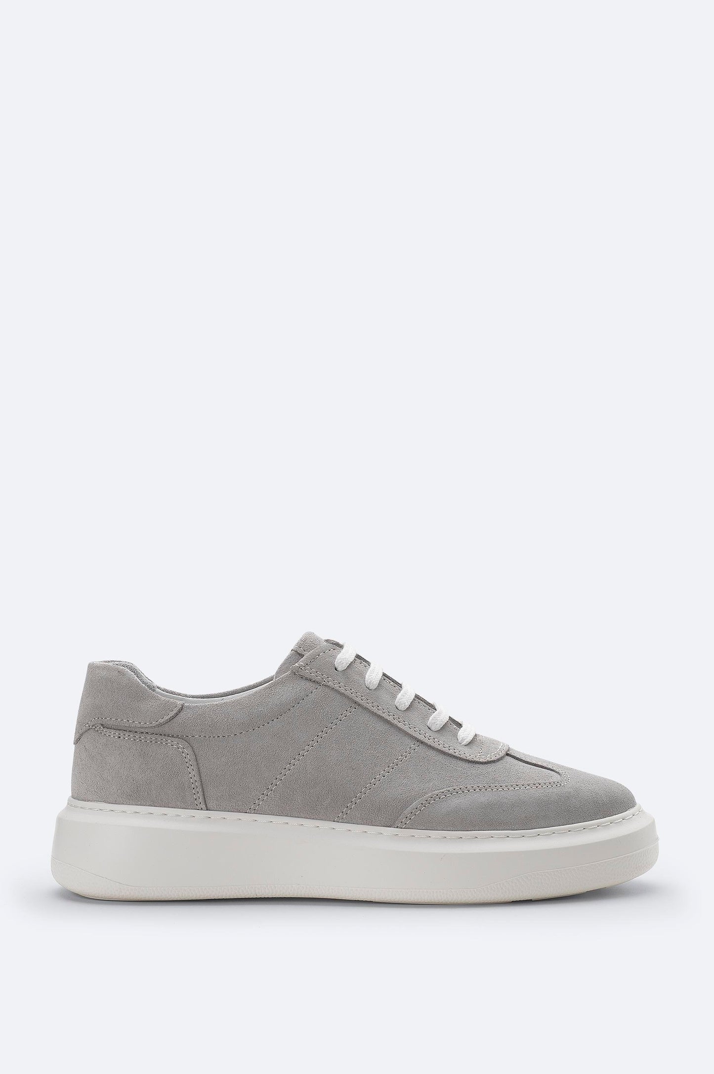 Gray Suede Leather Lace-Up Sneakers - Flexible Sole
